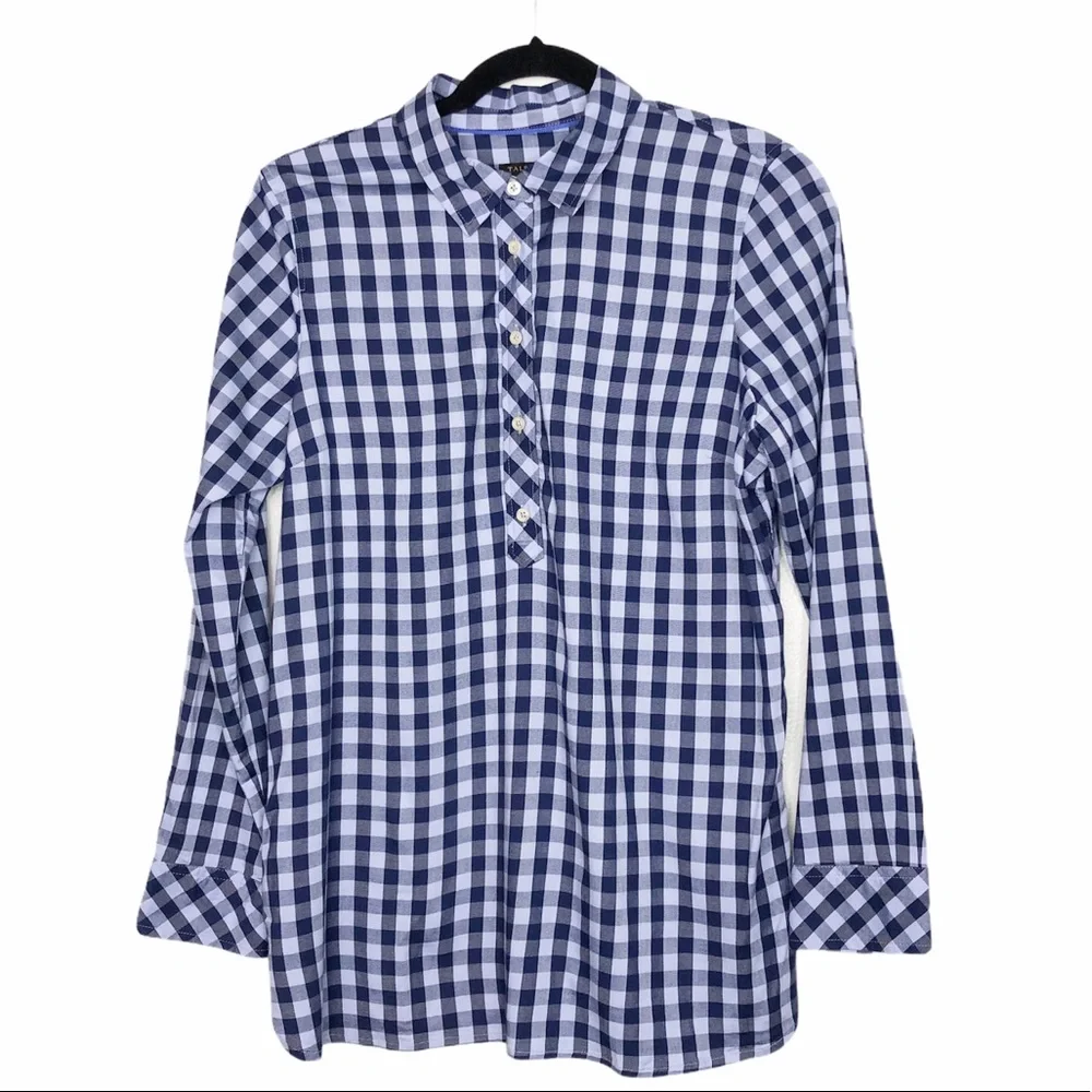 Talbots Gingham Popover Tunic Button Side Blouse - Picture 5 of 16